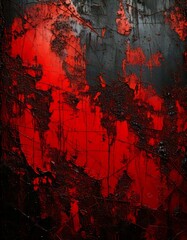 Heavy grunge background with red and black hues, resembling rusted metal with deep corrosion