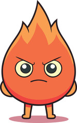 Cute Kawaii cartoon fire emoji character. Funny fire mascot clipart design. Playful blazing flame vector illustration. Angry or happy flame character. Chibi fire character fun and playful flame