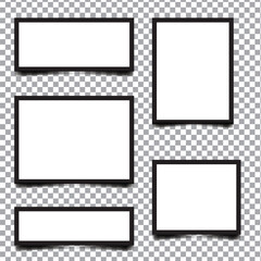 Empty white different photo frame with shadows. Set realistic photo card frame mockup - stock vector
