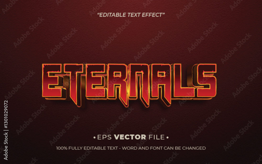 Poster eternals editable text effect vector template with 3d style