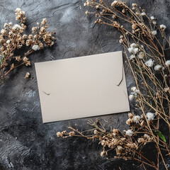  Mockup Postcard or Invitation Letter – Dried Flowers in Beige Pastel Tones with Copy Space for Text