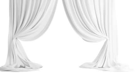 Elegant white drapery creates a graceful archway for an event presentation or stage setup in a minimalist design