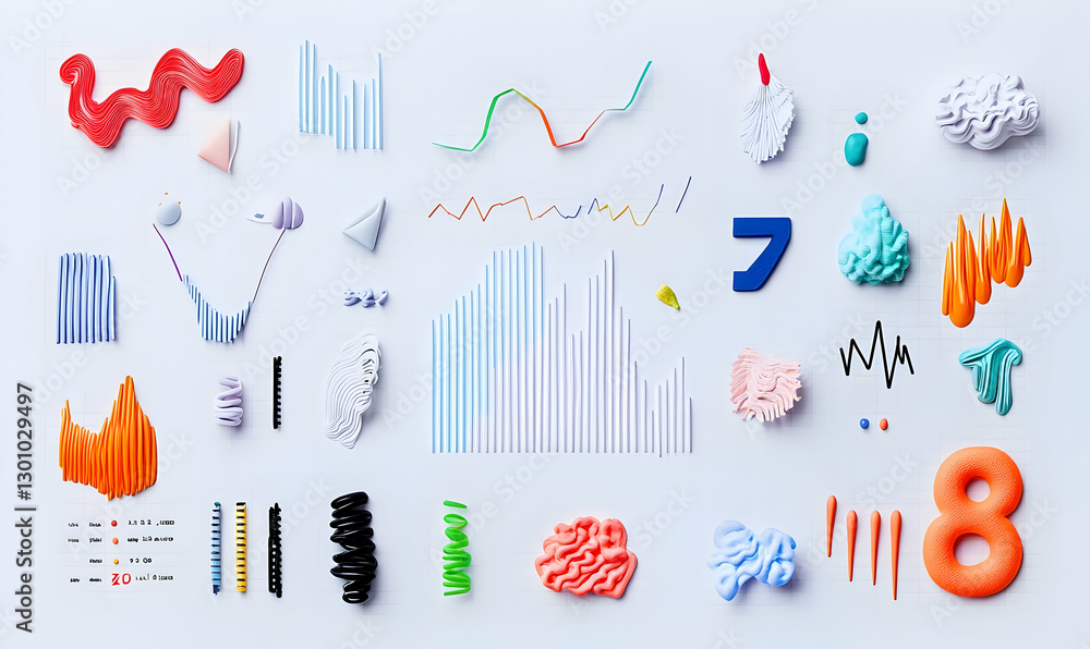 Poster colorful abstract shapes and patterns with 3d hills and peaks design