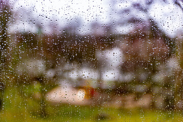 Water droplets on a window with blurr background.