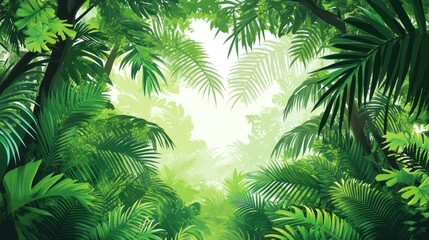 Lush Green Jungle Canopy with Sunlight Filtering Through the Foliage
