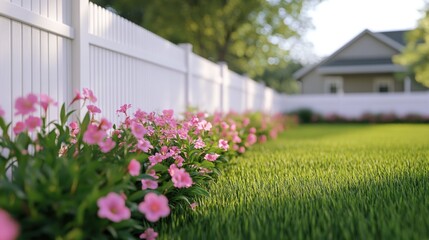White picket fence backyard is made wood has vinyl fencing