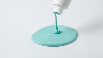 흰 배경 위, 물감이 튜브에서 짜여 나와 곡선을 이루는 모습