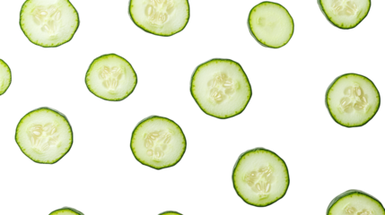 Fresh and organic cucumber slices on a transparent background - high quality png.