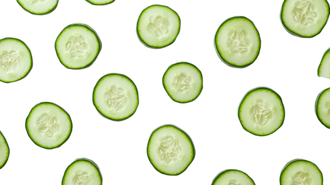 Fresh and organic cucumber slices on a transparent background - high quality png.