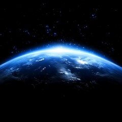 Obraz premium Earth from space, glowing atmosphere, starry background, cosmic