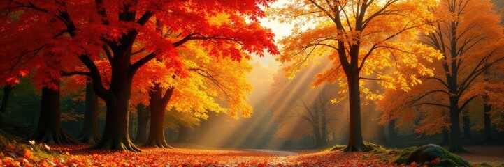 Colorful foliage on deciduous trees during autumn, leaves, trees, orange
