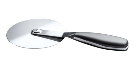 High-resolution pizza cutter isolated on transparent background for culinary tools, food preparation concepts, and modern kitchen design projects featuring sharp stainless steel blade.