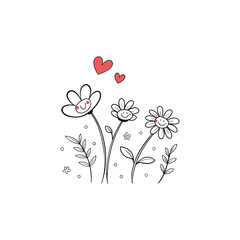 Abstract flowers and hearts valentine card