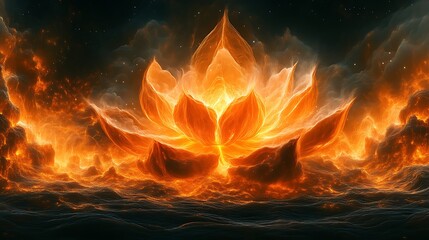 Fototapeta premium Fiery Lotus Blossom Emerging From Cosmic Clouds