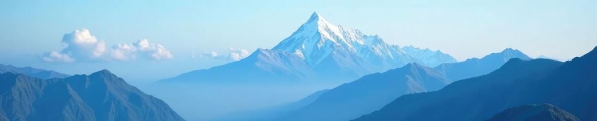 Fototapeta premium Glacier peak under blue cloudy sky with foggy mist, cloudy, dreamy