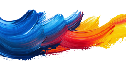 Vibrant blue, red, and yellow paint brush strokes on white png background for artistic and creative design projects.
