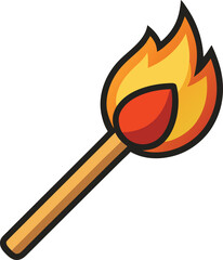Burning Matchstick Fire Flame Clipart Illustration. Lit Match Fire Icon Simple Vector Design. Blazing with Flame Heat and Energy Symbol. Matchstick on Fire Flat Style Clipart.