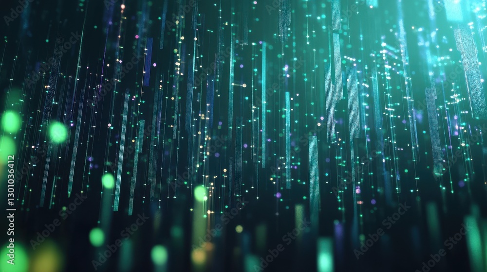 Poster abstract illustration with multiple lines and bright glowing particles