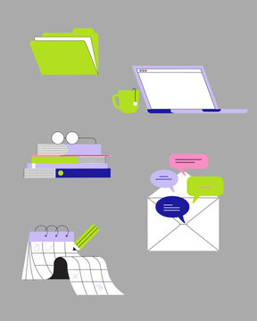 Flat Design Office Business Administrative Work Vector Icon Illustration set