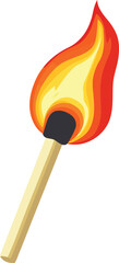 Burning Matchstick Fire Flame Clipart Illustration. Lit Match Fire Icon Simple Vector Design. Blazing with Flame Heat and Energy Symbol. Matchstick on Fire Flat Style Clipart.