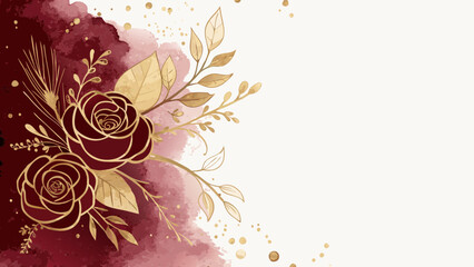Elegant watercolor wash in rich burgundy and gold, symbolizing generosity and compassion with luxurious textures, copy space  