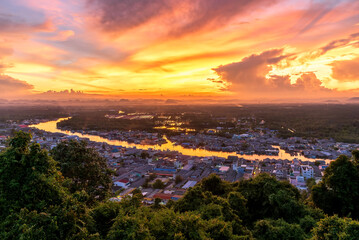 bueatiful fishing village sunset Khao Matsee Viewpoint at Chumphon Thailand