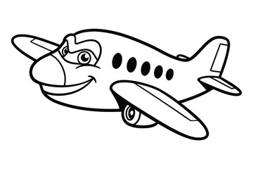 Fototapeta premium Funny comic line art Airplane silhouette vector graphic.