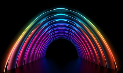 Light at the end of tunnel. colorful strands in a line in a black background