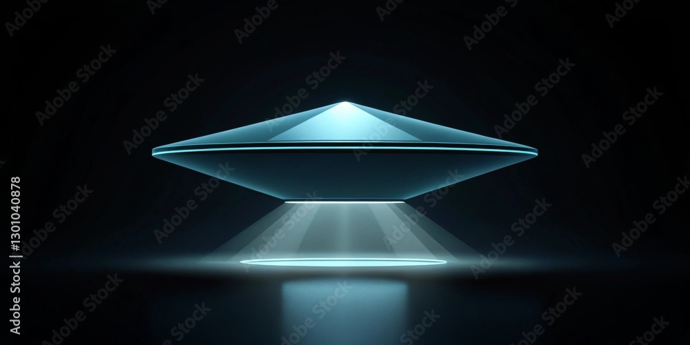 Aufkleber A futuristic, glowing object like a sleek tech device or geometric shape, floating against a dark black background to create a sense of mystery