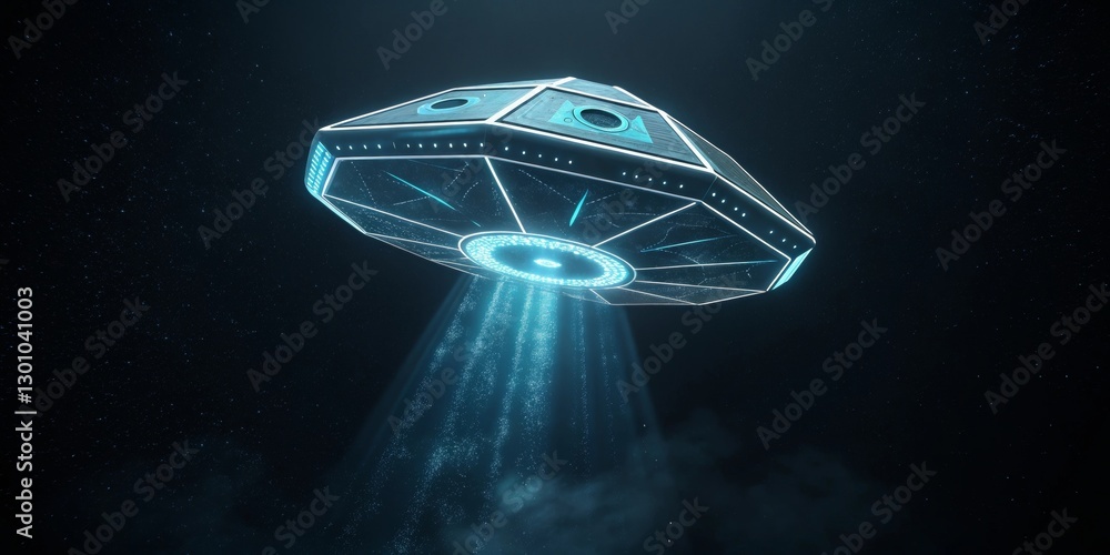 Aufkleber A futuristic, glowing object like a sleek tech device or geometric shape, floating against a dark black background to create a sense of mystery