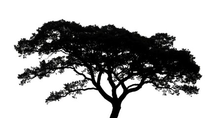 Single, majestic tree silhouetted against pure white, illustration, vibrant