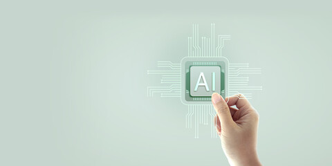 A hand showing technology, generative ai, artificial intelligence, cyber security, digital...