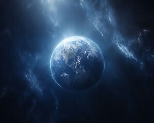 Earth in Space Illuminated. Exploring cosmos concept