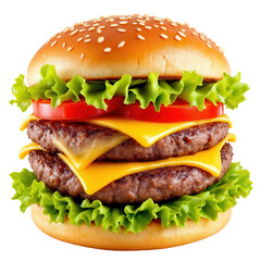 Cheeseburger with Thick Beef Patty and Melted Cheddar on Transparent Background