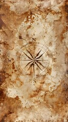 Fototapeta premium Aged parchment texture with compass and faint map lines. Ideal for vintage art, pirate designs, and historical backgrounds. High-resolution surface.