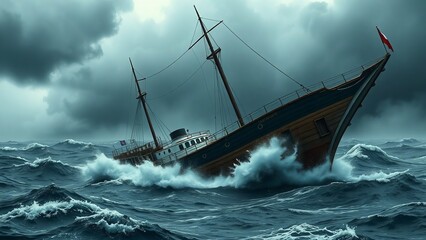 Obraz premium old ship in the sea