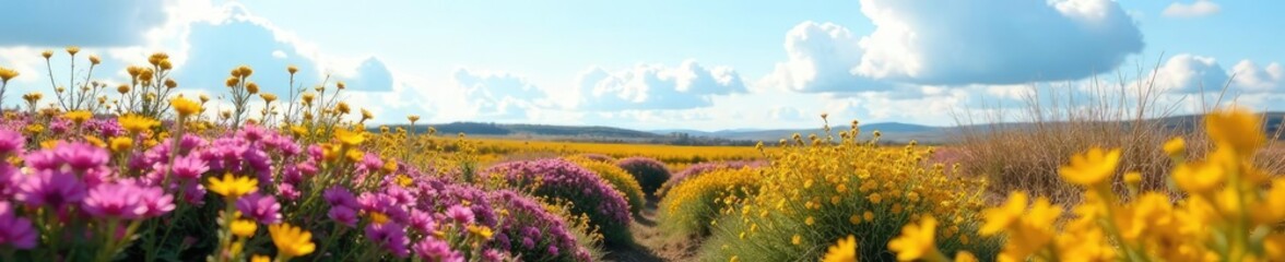 Tall gorse stalks stretch towards sky with heather beneath, nature, landscape, wildflower