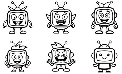 This set features six playful, black and white cartoon illustrations of TV characters.