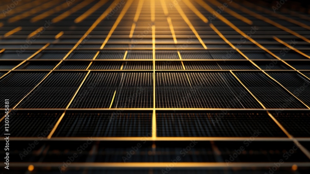 Poster an abstract perspective of a grid design illuminated by golden light