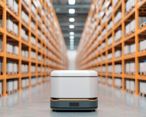 Clean and structured distribution center with synchronized robotic movement