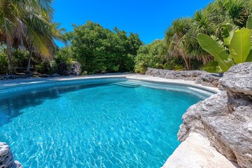 Fototapeta premium A hidden canyon oasis with a crystal-clear pool surrounded by lush greenery