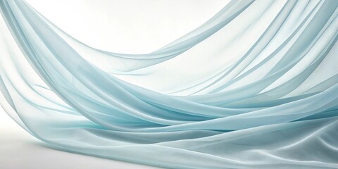 Obraz premium A soft, ethereal image of light fabric gently flowing across a white background, creating a serene and calming atmosphere