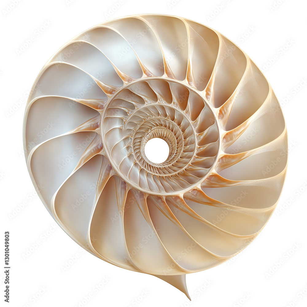 Poster chambered nautilus shell cross section revealing spiral structure, isolated on transparent or white 