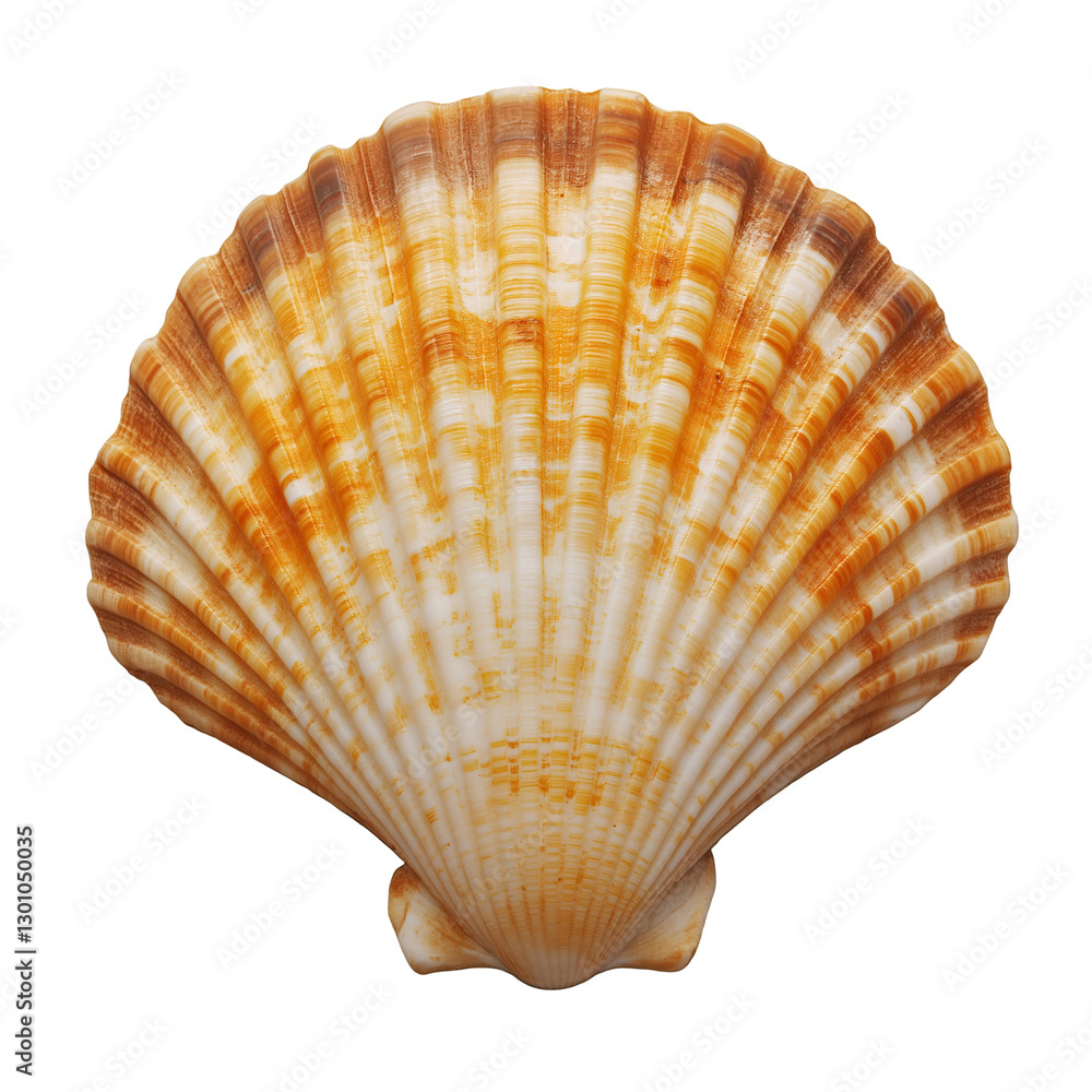 Poster isolated seashell with orange details isolated on transparent or white background close up