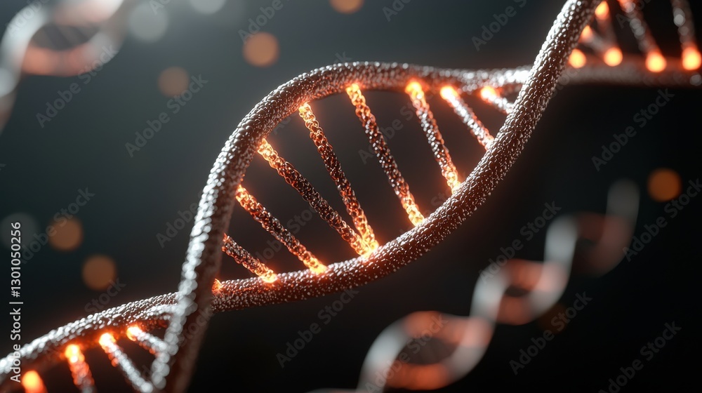 Poster glowing dna helix structure on dark background for science visuals