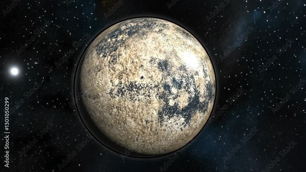 Poster detailed view of a distant celestial body reflecting cosmic features in the vastness of space