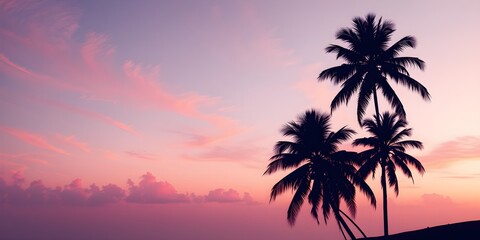 Obraz premium Sunset Gradient Sky with Silhouettes of Palm Trees