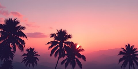Sunset Gradient Sky with Silhouettes of Palm Trees