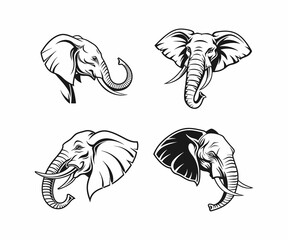 Four Elephant Head Logos in Monochrome Style
