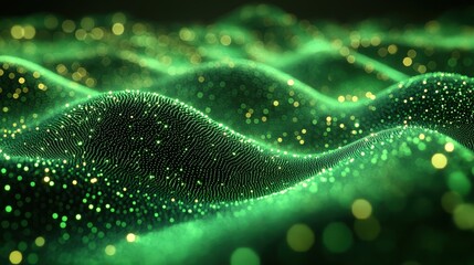 Green Glittering Waves Abstract Background